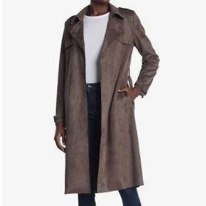 Faux suede long fall coat in green